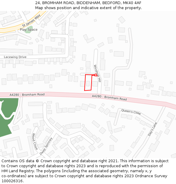 24, BROMHAM ROAD, BIDDENHAM, BEDFORD, MK40 4AF: Location map and indicative extent of plot