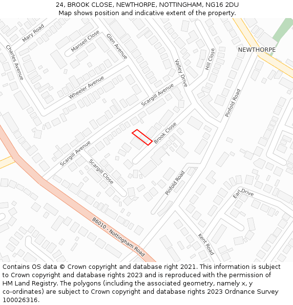 24, BROOK CLOSE, NEWTHORPE, NOTTINGHAM, NG16 2DU: Location map and indicative extent of plot