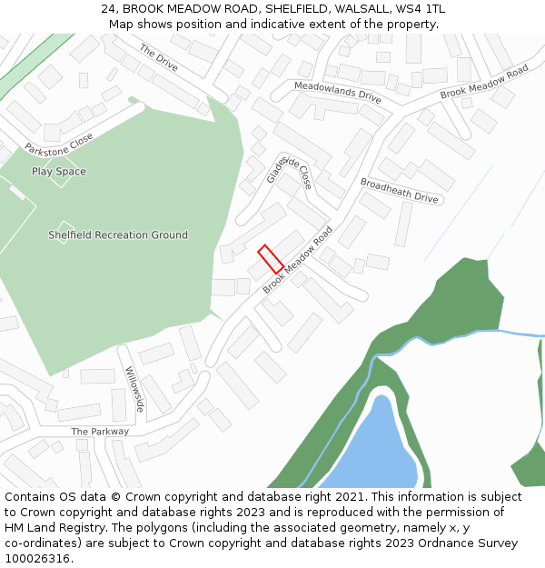 24, BROOK MEADOW ROAD, SHELFIELD, WALSALL, WS4 1TL: Location map and indicative extent of plot
