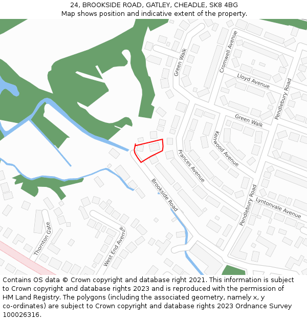 24, BROOKSIDE ROAD, GATLEY, CHEADLE, SK8 4BG: Location map and indicative extent of plot