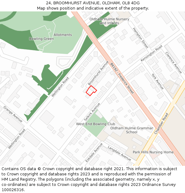 24, BROOMHURST AVENUE, OLDHAM, OL8 4DG: Location map and indicative extent of plot