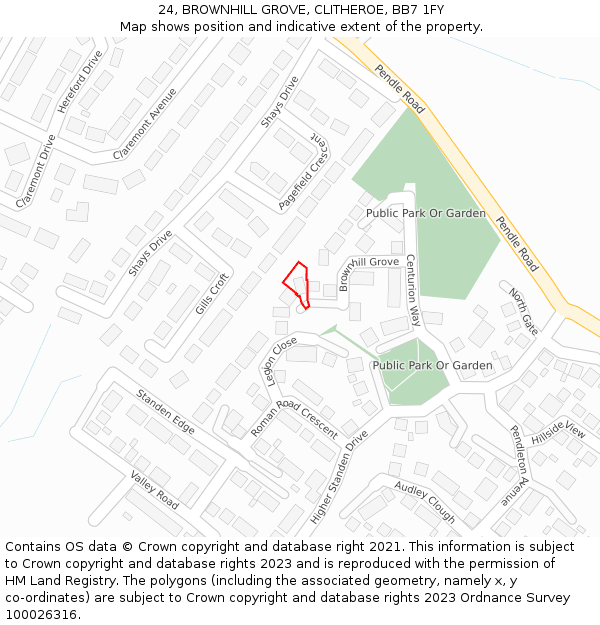 24, BROWNHILL GROVE, CLITHEROE, BB7 1FY: Location map and indicative extent of plot