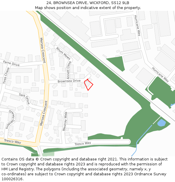 24, BROWNSEA DRIVE, WICKFORD, SS12 9LB: Location map and indicative extent of plot