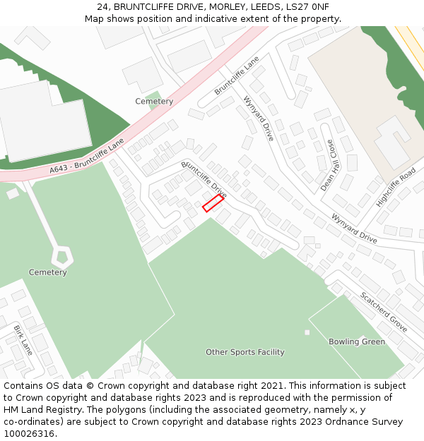 24, BRUNTCLIFFE DRIVE, MORLEY, LEEDS, LS27 0NF: Location map and indicative extent of plot