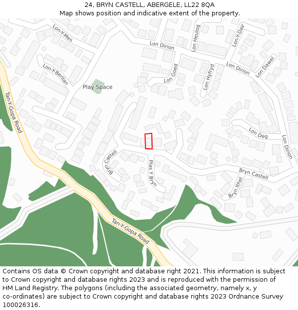 24, BRYN CASTELL, ABERGELE, LL22 8QA: Location map and indicative extent of plot