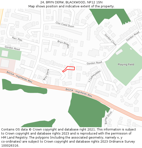24, BRYN DERW, BLACKWOOD, NP12 1SN: Location map and indicative extent of plot