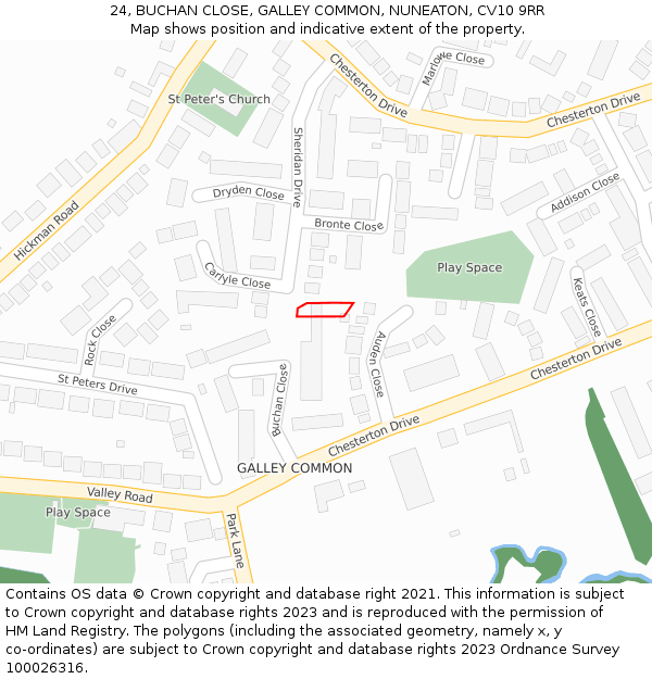 24, BUCHAN CLOSE, GALLEY COMMON, NUNEATON, CV10 9RR: Location map and indicative extent of plot