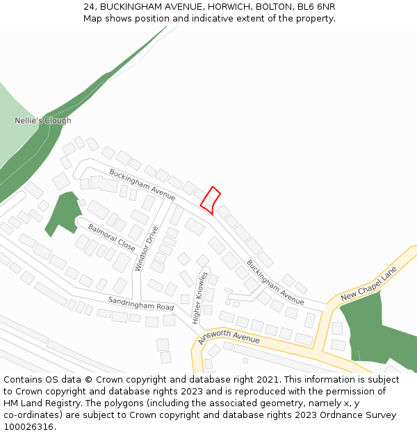 24, BUCKINGHAM AVENUE, HORWICH, BOLTON, BL6 6NR: Location map and indicative extent of plot