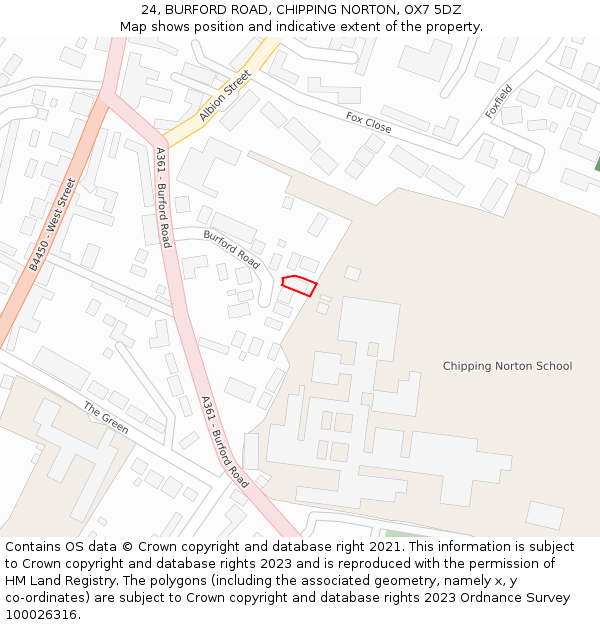 24, BURFORD ROAD, CHIPPING NORTON, OX7 5DZ: Location map and indicative extent of plot