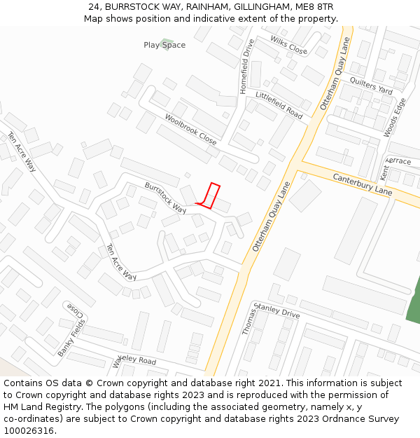 24, BURRSTOCK WAY, RAINHAM, GILLINGHAM, ME8 8TR: Location map and indicative extent of plot