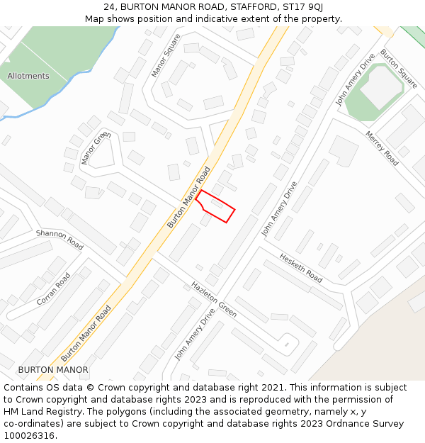 24, BURTON MANOR ROAD, STAFFORD, ST17 9QJ: Location map and indicative extent of plot