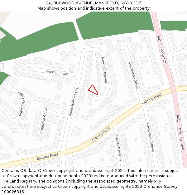 24, BURWOOD AVENUE, MANSFIELD, NG18 3DZ: Location map and indicative extent of plot