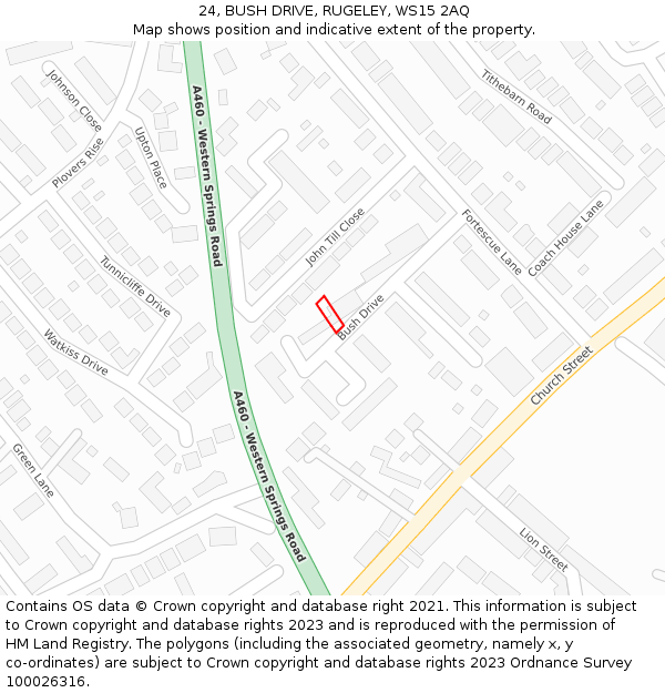 24, BUSH DRIVE, RUGELEY, WS15 2AQ: Location map and indicative extent of plot