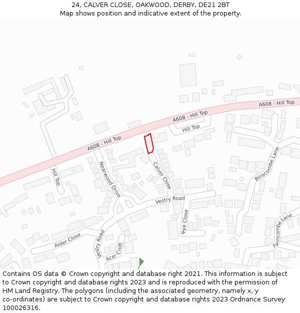 24, CALVER CLOSE, OAKWOOD, DERBY, DE21 2BT: Location map and indicative extent of plot