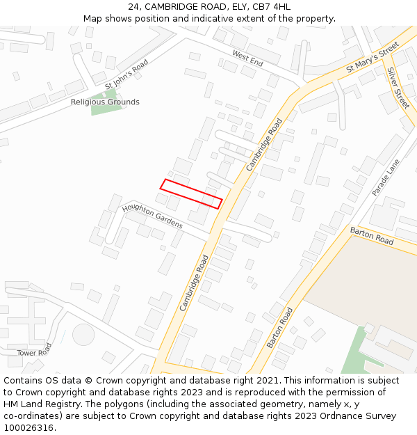 24, CAMBRIDGE ROAD, ELY, CB7 4HL: Location map and indicative extent of plot