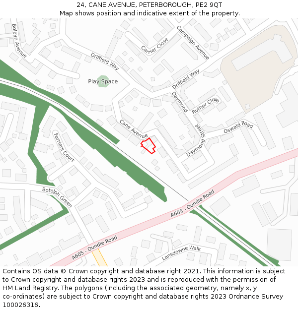 24, CANE AVENUE, PETERBOROUGH, PE2 9QT: Location map and indicative extent of plot