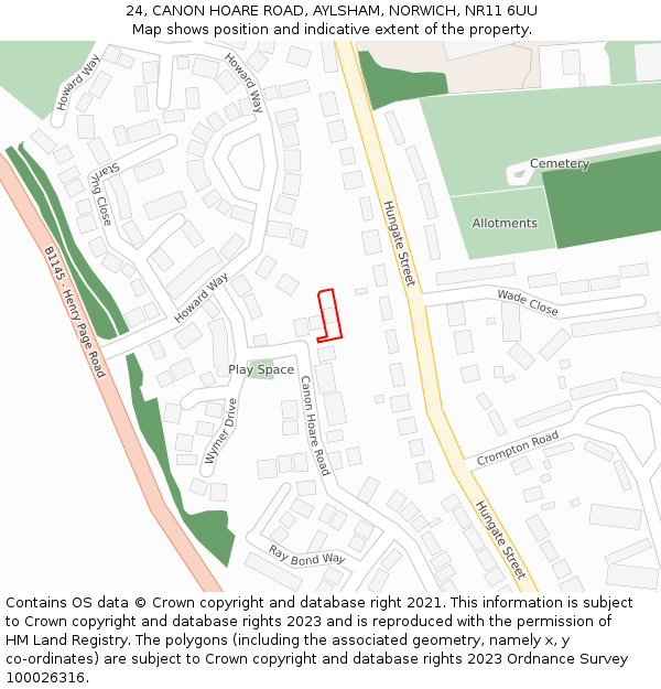 24, CANON HOARE ROAD, AYLSHAM, NORWICH, NR11 6UU: Location map and indicative extent of plot