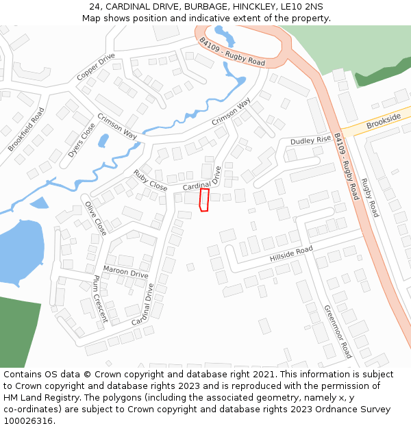 24, CARDINAL DRIVE, BURBAGE, HINCKLEY, LE10 2NS: Location map and indicative extent of plot