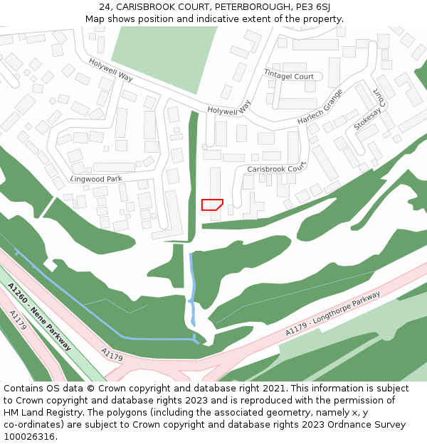 24, CARISBROOK COURT, PETERBOROUGH, PE3 6SJ: Location map and indicative extent of plot