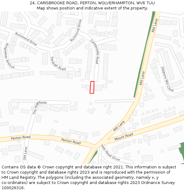 24, CARISBROOKE ROAD, PERTON, WOLVERHAMPTON, WV6 7UU: Location map and indicative extent of plot