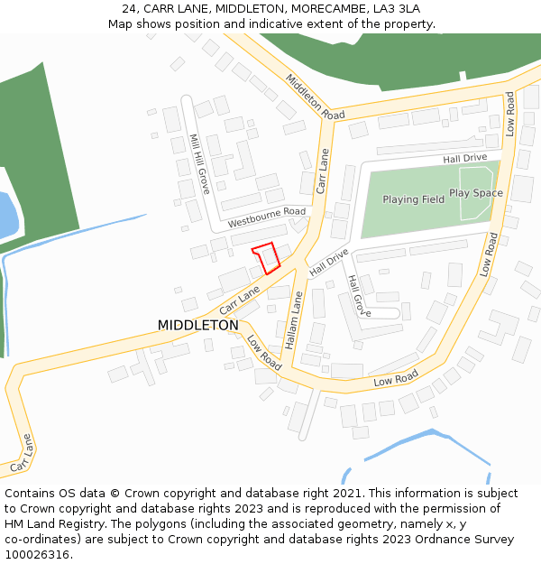 24, CARR LANE, MIDDLETON, MORECAMBE, LA3 3LA: Location map and indicative extent of plot
