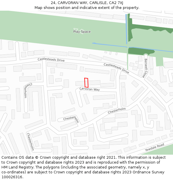 24, CARVORAN WAY, CARLISLE, CA2 7XJ: Location map and indicative extent of plot
