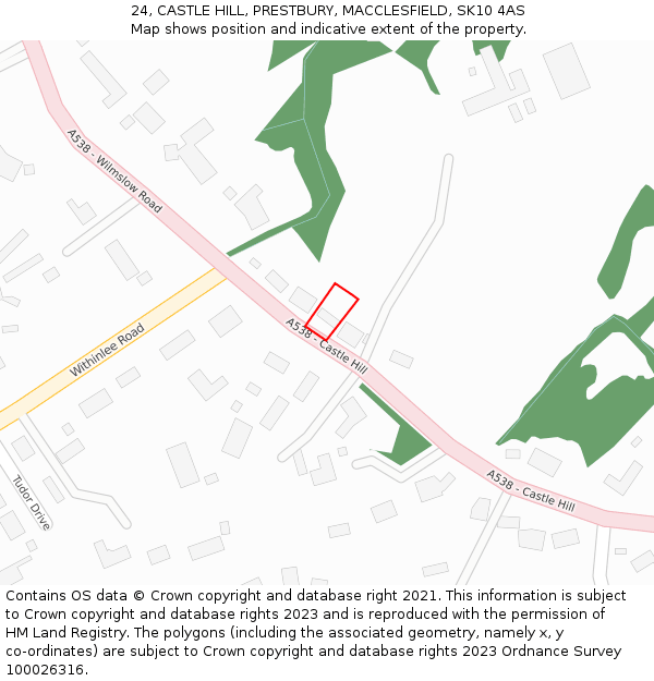 24, CASTLE HILL, PRESTBURY, MACCLESFIELD, SK10 4AS: Location map and indicative extent of plot
