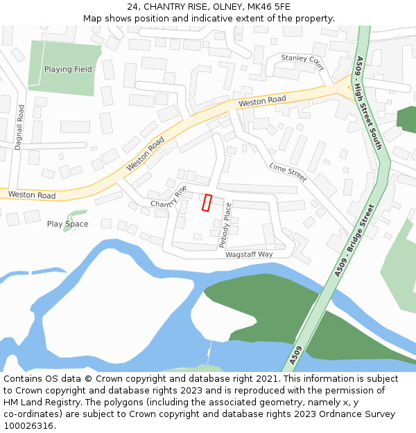 24, CHANTRY RISE, OLNEY, MK46 5FE: Location map and indicative extent of plot