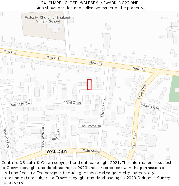 24, CHAPEL CLOSE, WALESBY, NEWARK, NG22 9NP: Location map and indicative extent of plot