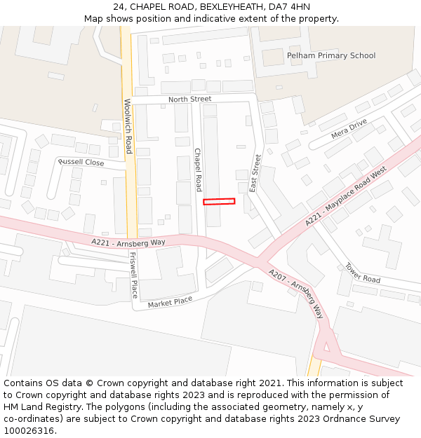 24, CHAPEL ROAD, BEXLEYHEATH, DA7 4HN: Location map and indicative extent of plot