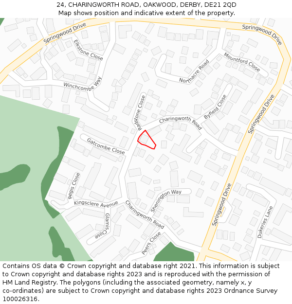 24, CHARINGWORTH ROAD, OAKWOOD, DERBY, DE21 2QD: Location map and indicative extent of plot