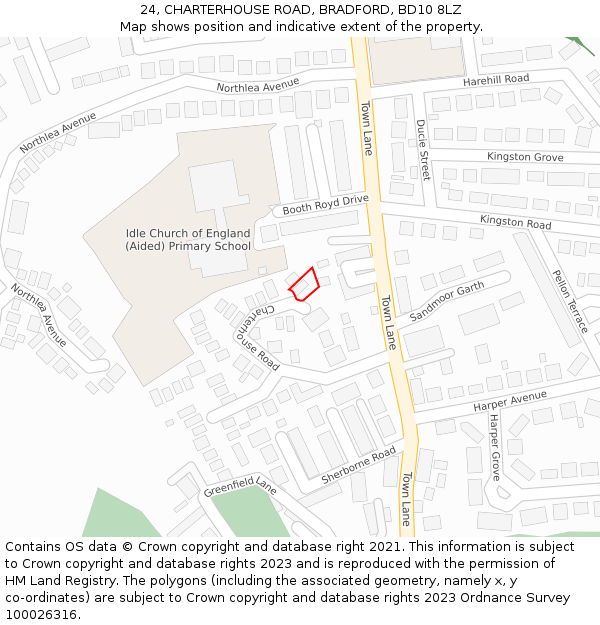 24, CHARTERHOUSE ROAD, BRADFORD, BD10 8LZ: Location map and indicative extent of plot