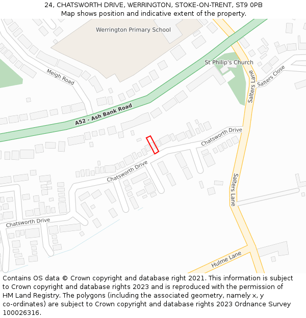 24, CHATSWORTH DRIVE, WERRINGTON, STOKE-ON-TRENT, ST9 0PB: Location map and indicative extent of plot