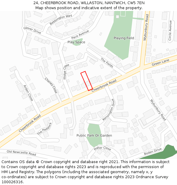 24, CHEERBROOK ROAD, WILLASTON, NANTWICH, CW5 7EN: Location map and indicative extent of plot