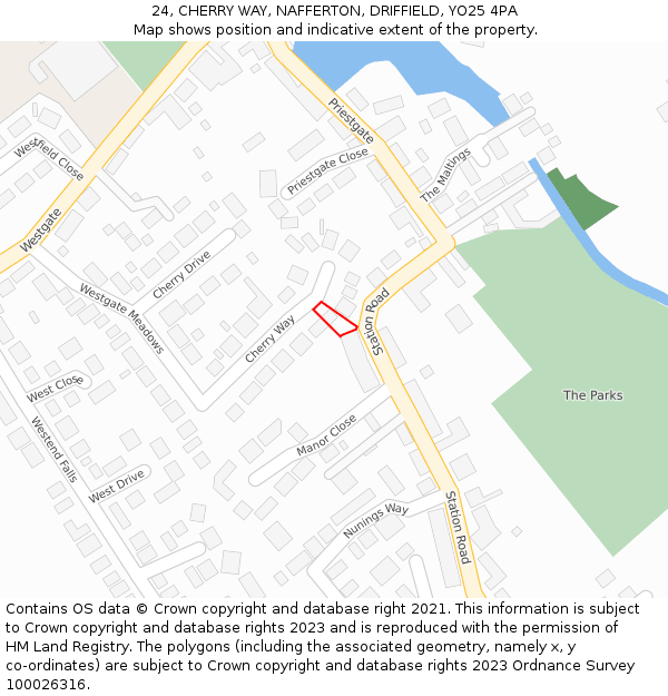 24, CHERRY WAY, NAFFERTON, DRIFFIELD, YO25 4PA: Location map and indicative extent of plot
