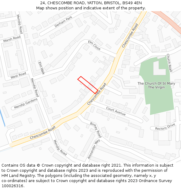 24, CHESCOMBE ROAD, YATTON, BRISTOL, BS49 4EN: Location map and indicative extent of plot
