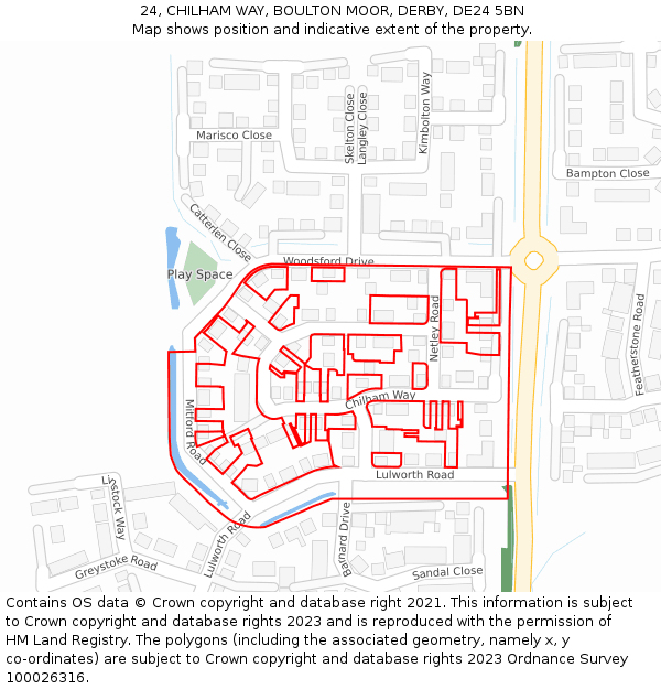 24, CHILHAM WAY, BOULTON MOOR, DERBY, DE24 5BN: Location map and indicative extent of plot