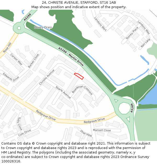 24, CHRISTIE AVENUE, STAFFORD, ST16 1AB: Location map and indicative extent of plot