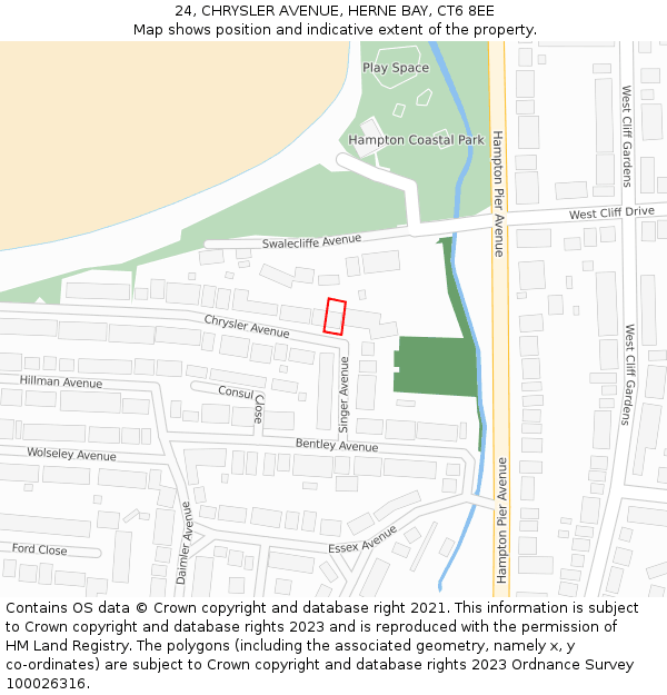 24, CHRYSLER AVENUE, HERNE BAY, CT6 8EE: Location map and indicative extent of plot