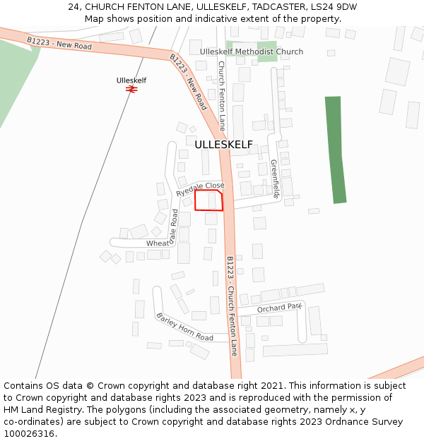 24, CHURCH FENTON LANE, ULLESKELF, TADCASTER, LS24 9DW: Location map and indicative extent of plot
