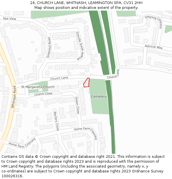 24, CHURCH LANE, WHITNASH, LEAMINGTON SPA, CV31 2HH: Location map and indicative extent of plot