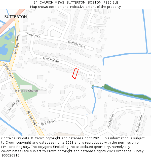 24, CHURCH MEWS, SUTTERTON, BOSTON, PE20 2LE: Location map and indicative extent of plot