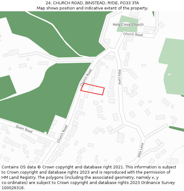 24, CHURCH ROAD, BINSTEAD, RYDE, PO33 3TA: Location map and indicative extent of plot