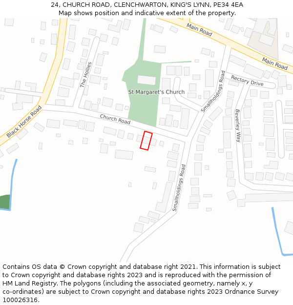 24, CHURCH ROAD, CLENCHWARTON, KING'S LYNN, PE34 4EA: Location map and indicative extent of plot