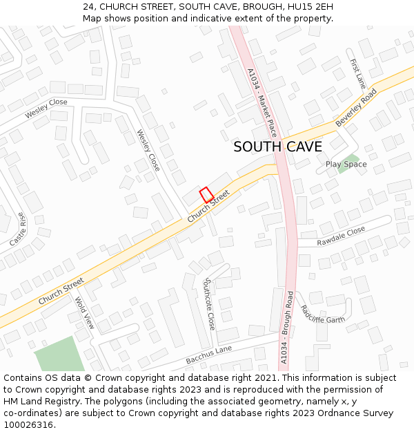 24, CHURCH STREET, SOUTH CAVE, BROUGH, HU15 2EH: Location map and indicative extent of plot