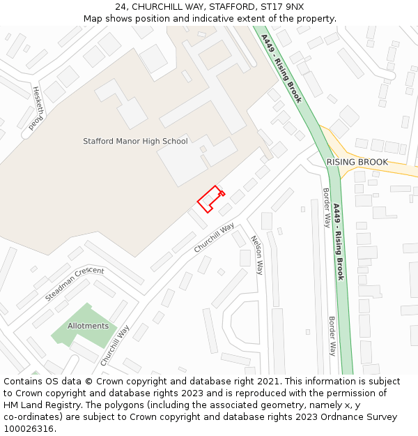 24, CHURCHILL WAY, STAFFORD, ST17 9NX: Location map and indicative extent of plot
