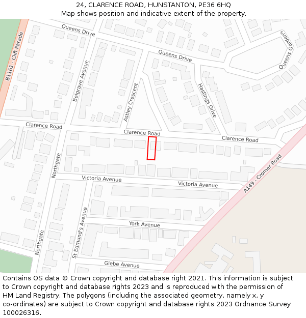 24, CLARENCE ROAD, HUNSTANTON, PE36 6HQ: Location map and indicative extent of plot