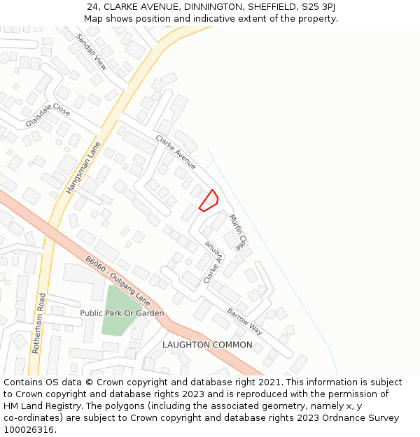 24, CLARKE AVENUE, DINNINGTON, SHEFFIELD, S25 3PJ: Location map and indicative extent of plot