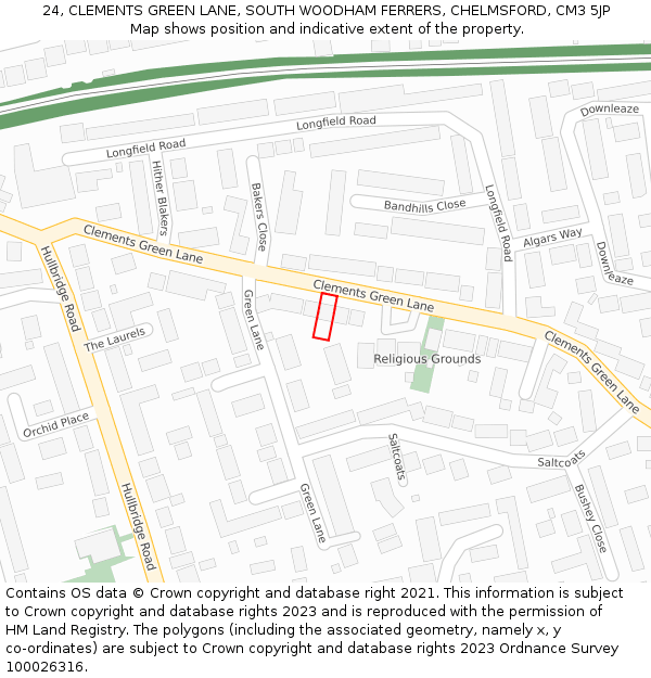 24, CLEMENTS GREEN LANE, SOUTH WOODHAM FERRERS, CHELMSFORD, CM3 5JP: Location map and indicative extent of plot