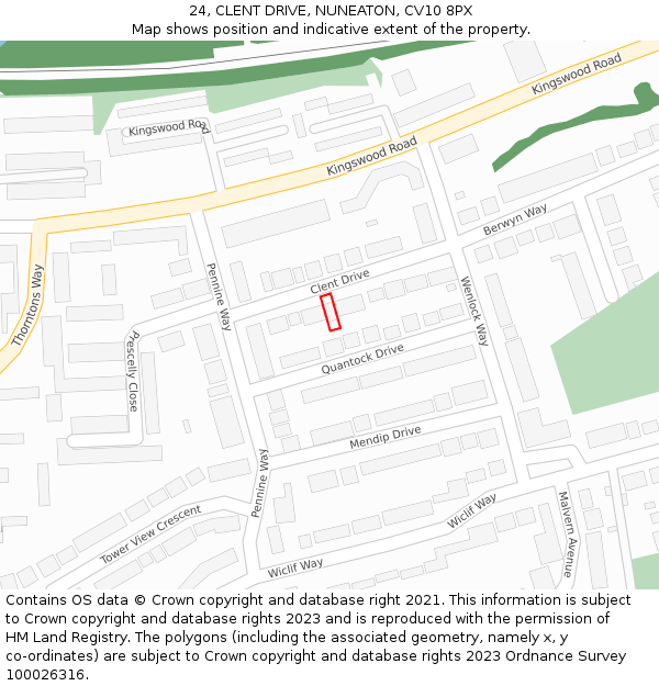 24, CLENT DRIVE, NUNEATON, CV10 8PX: Location map and indicative extent of plot